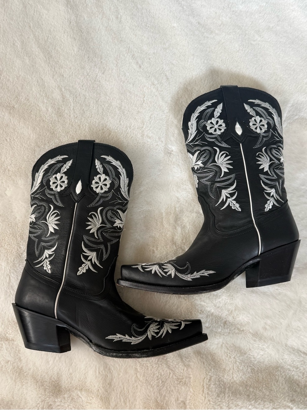 Tony Lama Black Floral Embroidered Western Boots - Women